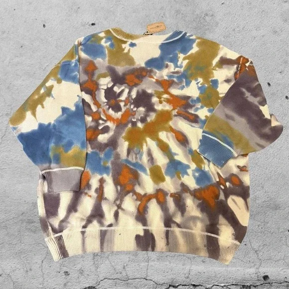 NATURAL LIFE Multicolor Tie-Dye Cowl Sweater - Cream, Teal, Rust, Brown - Picture 4 of 5